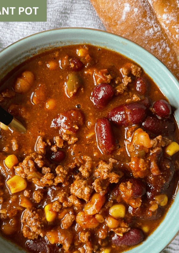 instant pot chili in a bowl