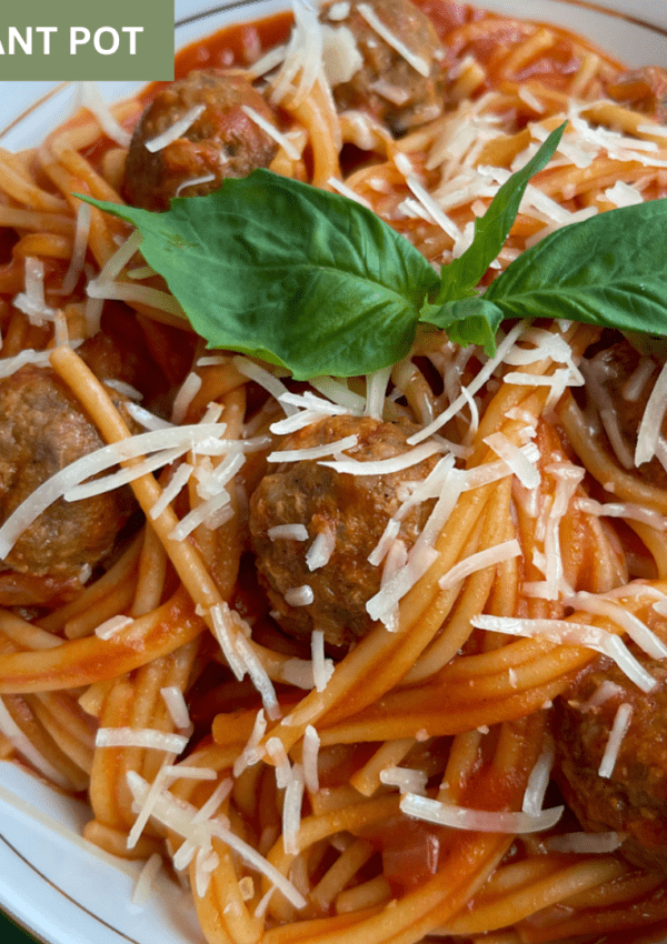 spaghetti and meatballs in a bowl