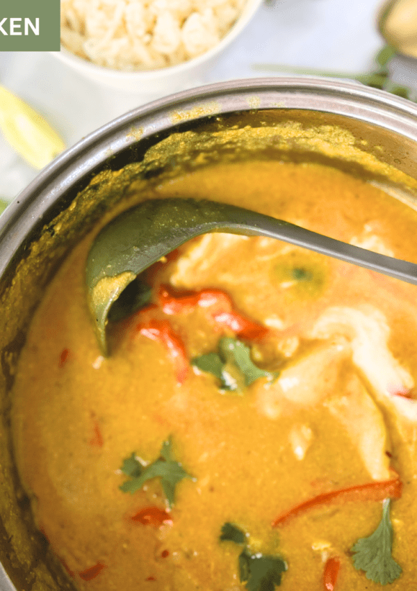 red chicken curry in pot